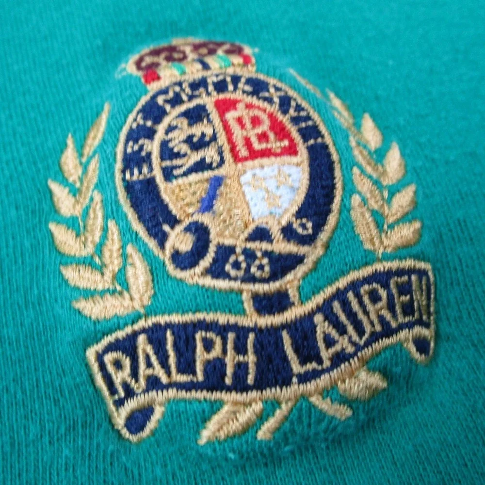 Vintage Ralph Lauren Mens Green Long Sleeve Polo Shirt Crest Logo Size Large